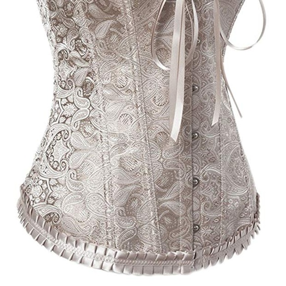 Gray Brocade Lace Boned Renaissance Corset - Picture 2 of 5